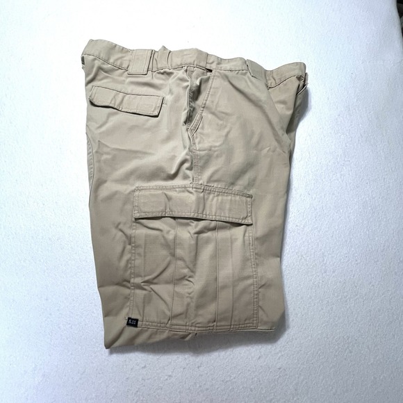 5.11 Ripstop Tactical Pants Beige 43 1/2-47x34 Long Elastic Waist Series 74003 - Picture 3 of 12
